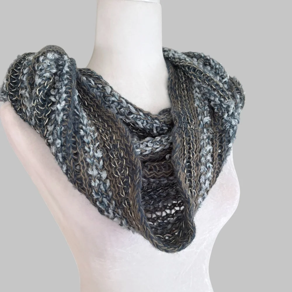 Blue Gold Stripe Chunky Knit Infinity Scarf